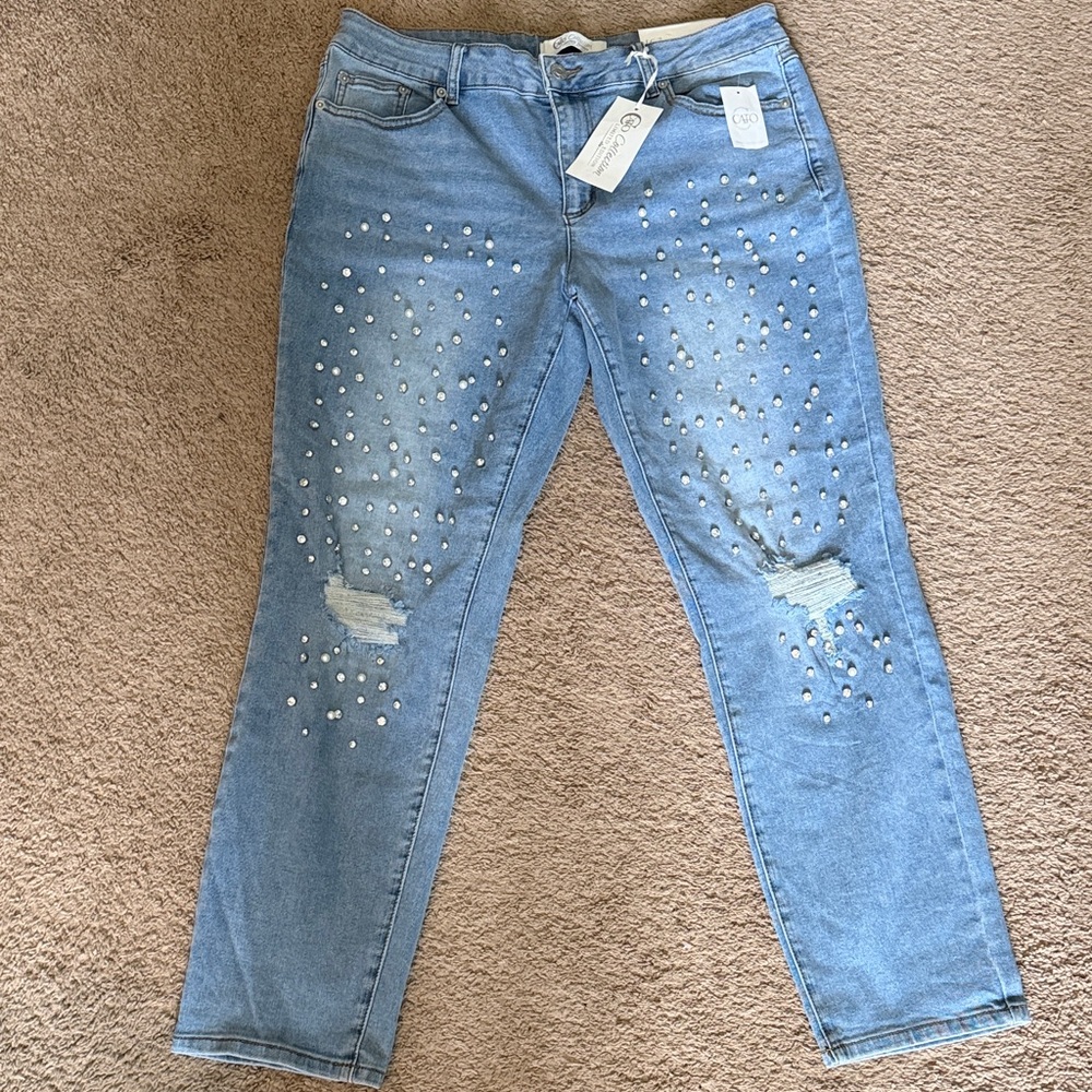 Cato - Mid Rise Skinny - Light Blue Pearl-Embellished Women’s Jeans